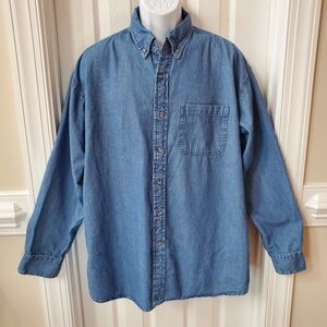Rock Point Casual 100% Cotton Blue Denim Button Down Shirt